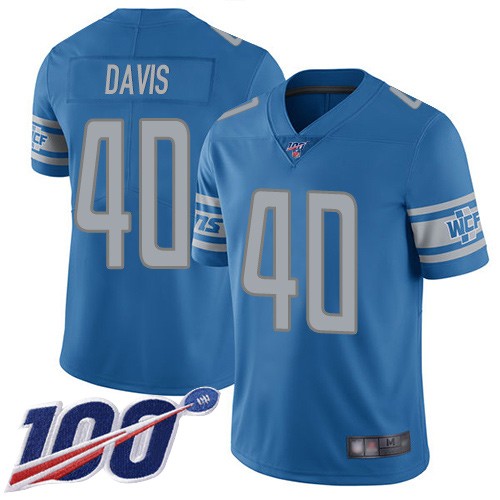 Detroit Lions Limited Blue Men Jarrad Davis Home Jersey NFL Football #40 100th Season Vapor Untouchable